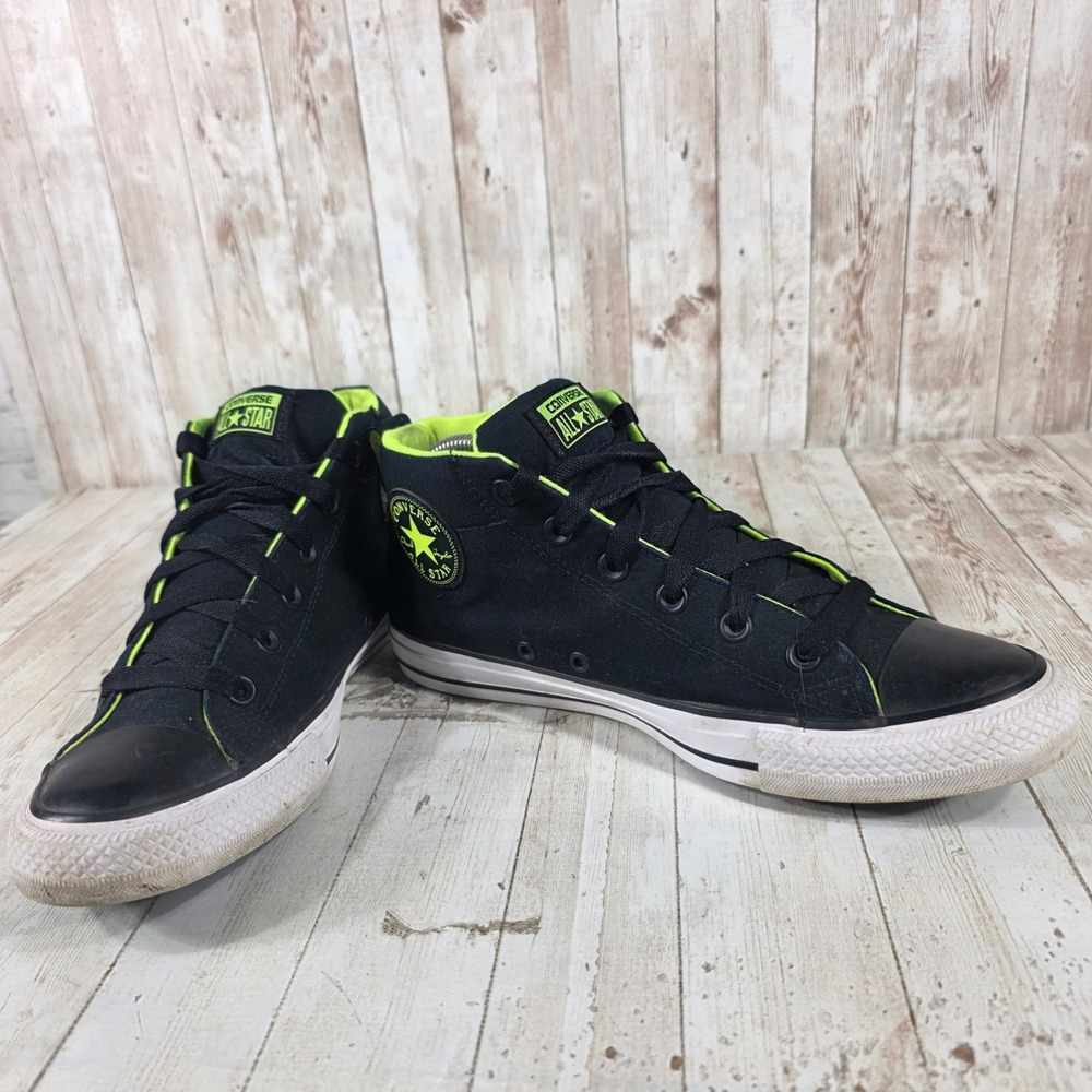 Converse All Star Chuck Taylor Mid Top Sneakers Black Neon Green Men's Size 8 - Picture 6 of 8